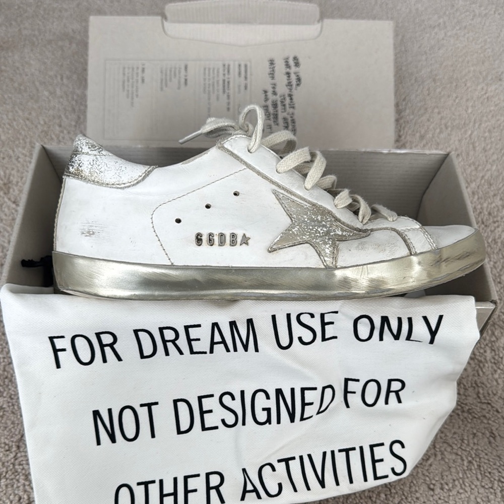 Golden Goose Superstar Classic White and Gold Athletic Shoes